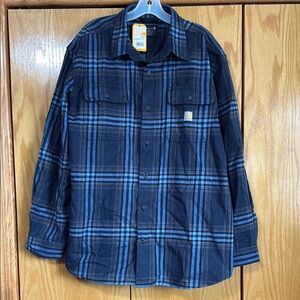 NWT men’s XL Carhartt Blue Plaid Flannel Shirt